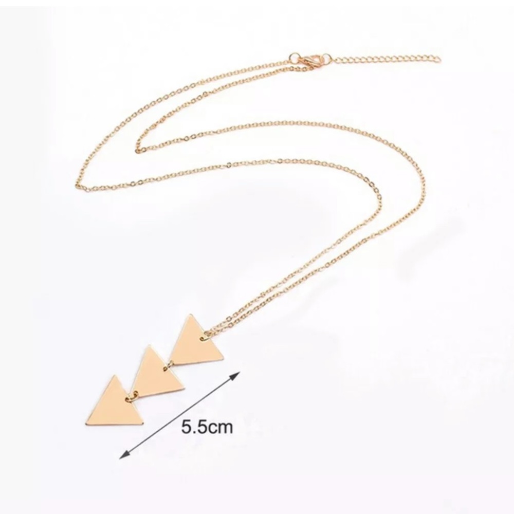 Geometric Triangle Pendant Long ChainNecklace - Picture 4 of 4